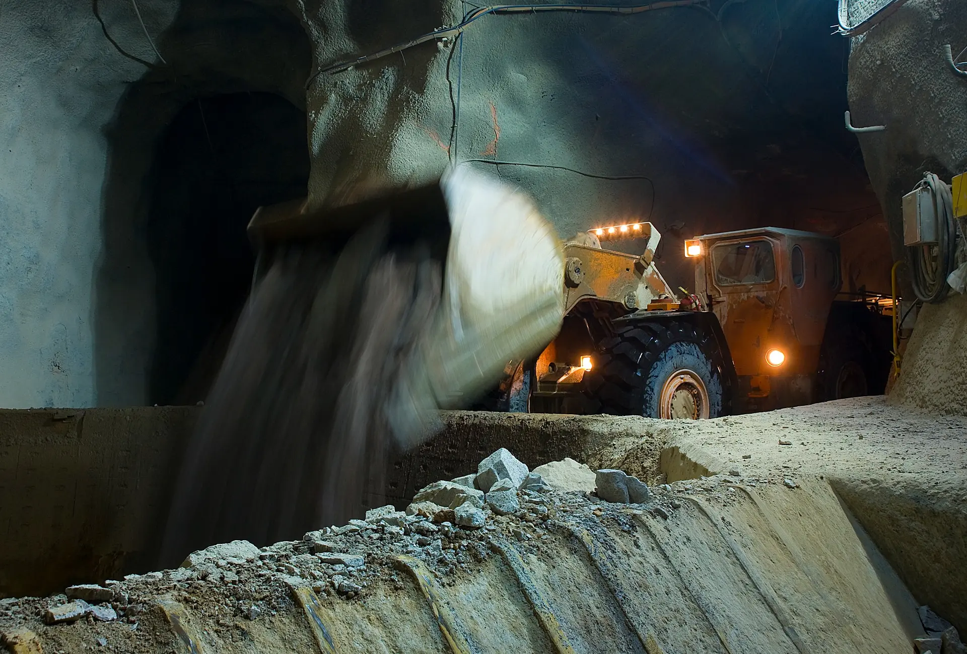 Underground loader moving material.